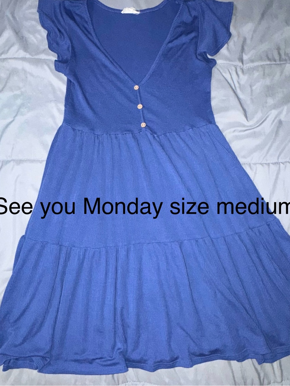 See You Monday Royal Blue V-Neck Tiered Flutter Sleeve Dress